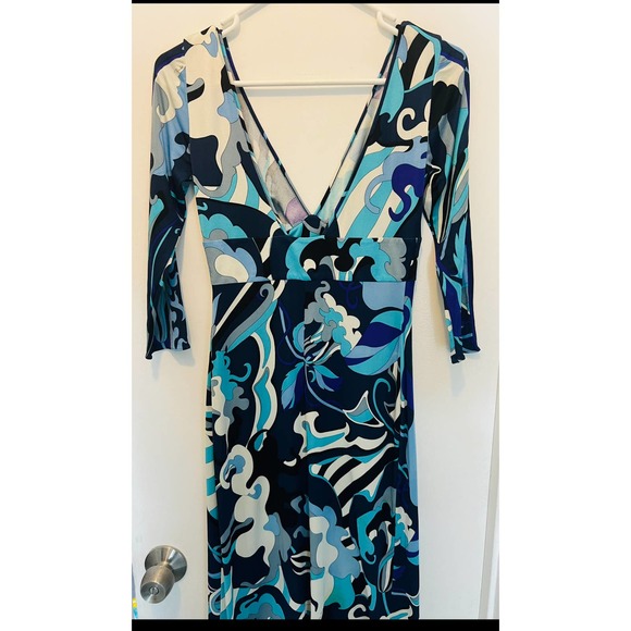 Emilio Pucci Blue multicolor midi dress Sz 6 y2k - Picture 8 of 13